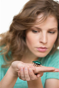 Женщина держит жука