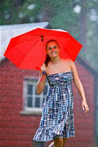 Девушка гуляет под дождем