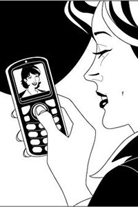 Девушка смотрит в телефоне фотографии рисунок