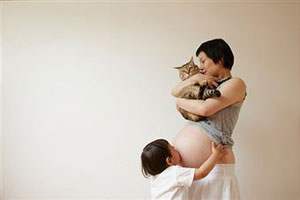 Беременная женщина с кошкой на руках