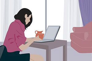 Девушка сидит дома за компьютером рисунок
