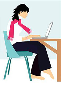 Женщина работает за ноутбуком рисунок